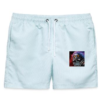 Mutant Cyberpunk - Männer Badeshorts - hellblau gestreift - Vorne - AI Model Male 178 light (178cm)