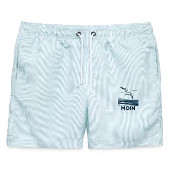Moin Möwe - Männer Badeshorts - hellblau gestreift - Vorne - AI Model Male 178 light (178cm)