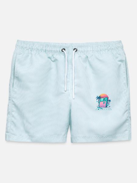 Retro Floppy Dream - Männer Badeshorts - hellblau gestreift