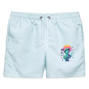 Vaporwave Ästhetik – Antike trifft Neon - Männer Badeshorts - hellblau gestreift - Vorne - AI Model Male 178 light (178cm)