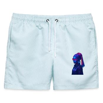 Cyberpunk mit Perle - Männer Badeshorts - hellblau gestreift - Vorne - AI Model Male 178 light (178cm)