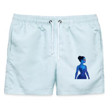 Madame X 2.0 - Männer Badeshorts - hellblau gestreift - Vorne - AI Model Male 178 light (178cm)