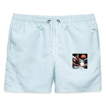 Wanderer Mädchen malerischen Sonnenuntergang Abent - Männer Badeshorts - hellblau gestreift - Vorne - AI Model Male 178 light (178cm)