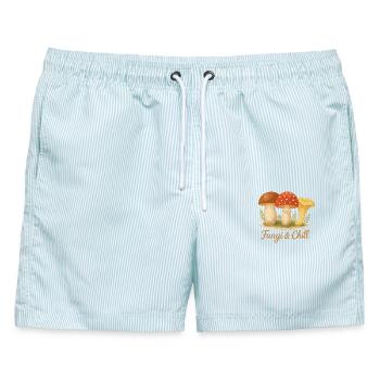 Fungi & Chill - Männer Badeshorts - hellblau gestreift - Vorne - AI Model Male 178 light (178cm)