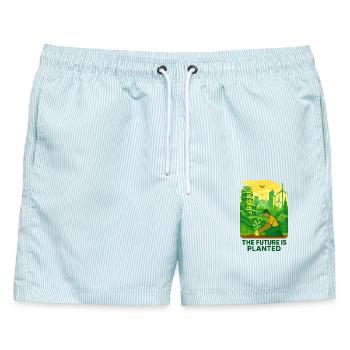Solarpunk Roots - Männer Badeshorts - hellblau gestreift - Vorne - AI Model Male 178 light (178cm)