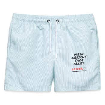 Mein Gesicht sagt alles. Leider. – Sarkastisches S - Männer Badeshorts - hellblau gestreift - Vorne - AI Model Male 178 light (178cm)