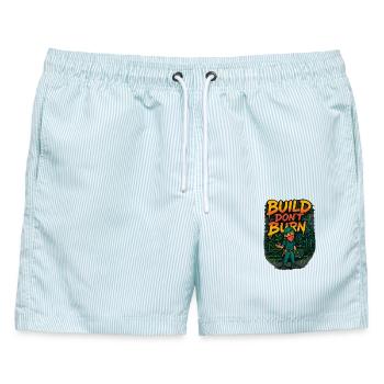 Build Don’t Burn - Männer Badeshorts - hellblau gestreift - Vorne - AI Model Male 178 light (178cm)