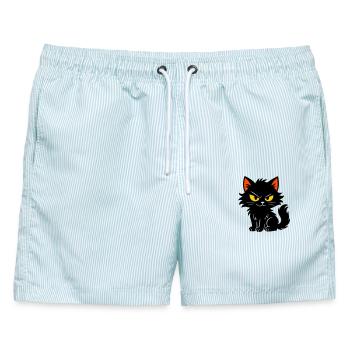 Süßes Kätzchen - Männer Badeshorts - hellblau gestreift - Vorne - AI Model Male 178 light (178cm)