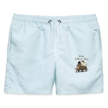 Happy Father's Day - Männer Badeshorts - hellblau gestreift - Vorne - AI Model Male 178 light (178cm)