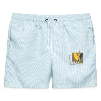 Geometrische Rahmen mit Gelben Ellipsen - Männer Badeshorts - hellblau gestreift - Vorne - AI Model Male 178 light (178cm)