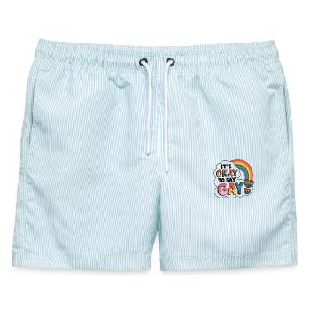 Es ist in Ordnung, schwul zu sagen - Männer Badeshorts - hellblau gestreift - Vorne - AI Model Male 178 light (178cm)