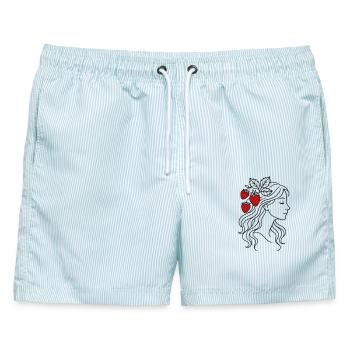 Frau mit Erdbeeren Erdbeermädchen - Männer Badeshorts - hellblau gestreift - Vorne - AI Model Male 178 light (178cm)
