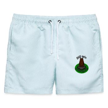 Stille ist eine Tugend, in der Meditation - Eule - Männer Badeshorts - hellblau gestreift - Vorne - AI Model Male 178 light (178cm)