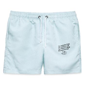 Zwischen Borderl1ne und Alltag - Männer Badeshorts - hellblau gestreift - Vorne - AI Model Male 178 light (178cm)
