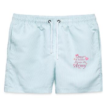 Once a Soldier, Always an ARMY - Männer Badeshorts - hellblau gestreift - Vorne - AI Model Male 178 light (178cm)
