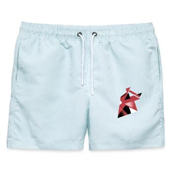 Dynamische Geometrie in Rot und Schwarz - Männer Badeshorts - hellblau gestreift - Vorne - AI Model Male 178 light (178cm)