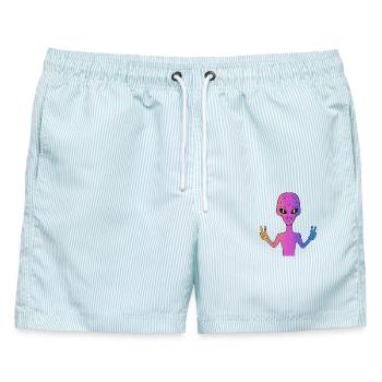 Peace Alien - Männer Badeshorts - hellblau gestreift - Vorne - AI Model Male 178 light (178cm)