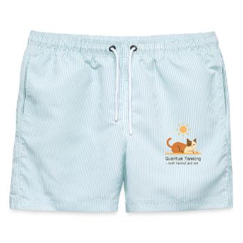 Quantum Tanning - Männer Badeshorts - hellblau gestreift - Vorne - AI Model Male 178 light (178cm)