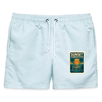 Sunset Soundsystem - Männer Badeshorts - hellblau gestreift - Vorne - AI Model Male 178 light (178cm)