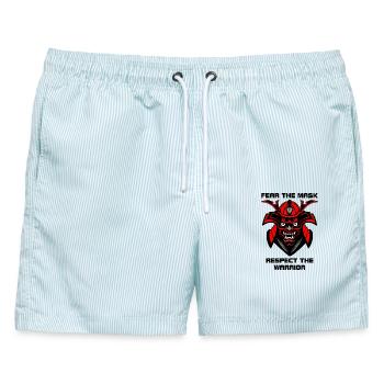 Menpo Maske – Fürchte den Krieger - Männer Badeshorts - hellblau gestreift - Vorne - AI Model Male 178 light (178cm)