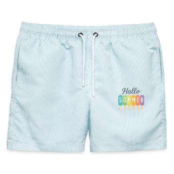 Hallo Sommer - Eiszeit beginnt - Männer Badeshorts - hellblau gestreift - Vorne - AI Model Male 178 light (178cm)