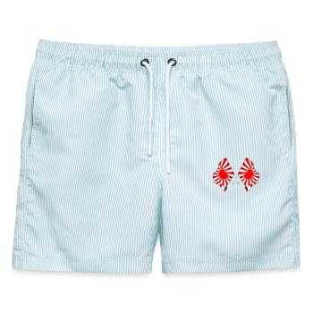 Gekreuzte Flaggen der aufgehenden Sonne - Männer Badeshorts - hellblau gestreift - Vorne - AI Model Male 178 light (178cm)