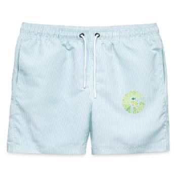 Unterwasserwelt mit Fischen und Korallen - Männer Badeshorts - hellblau gestreift - Vorne - AI Model Male 178 light (178cm)