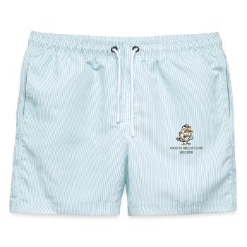 Schlecht gelaunte Möwe Cartoon - Männer Badeshorts - hellblau gestreift - Vorne - AI Model Male 178 light (178cm)