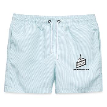 Geburtstagskuchen für das Geburtstagskind - Männer Badeshorts - hellblau gestreift - Vorne - AI Model Male 178 light (178cm)