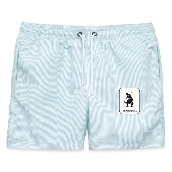 T-rex, The King, King, Dinosaur , The king is back - Männer Badeshorts - hellblau gestreift - Vorne - AI Model Male 178 light (178cm)