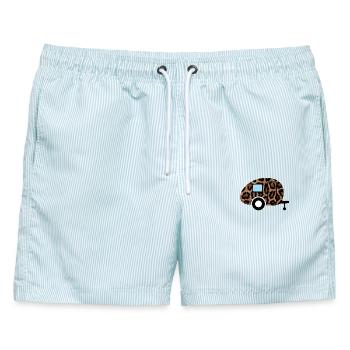 Wohnwagen Leopard Caravan Tierliebe Camping Retro - Männer Badeshorts - hellblau gestreift - Vorne - AI Model Male 178 light (178cm)