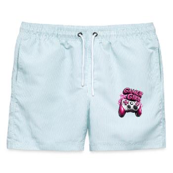 Gamergirl pink Design - Männer Badeshorts - hellblau gestreift - Vorne - AI Model Male 178 light (178cm)