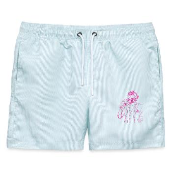Affe Wein Glas - Männer Badeshorts - hellblau gestreift - Vorne - AI Model Male 178 light (178cm)