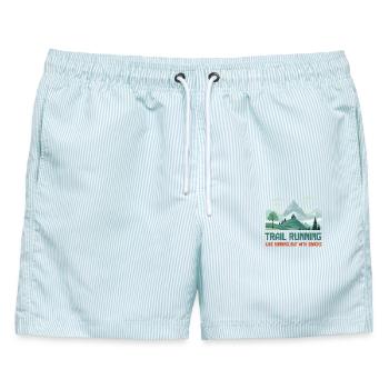 Trailrunning, wie Laufen, aber mit Snacks - Männer Badeshorts - hellblau gestreift - Vorne - AI Model Male 178 light (178cm)
