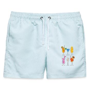 Sommer-Drinks - Männer Badeshorts - hellblau gestreift - Vorne - AI Model Male 178 light (178cm)