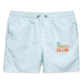 Die Spuren rufen - Männer Badeshorts - hellblau gestreift - Vorne - AI Model Male 178 light (178cm)