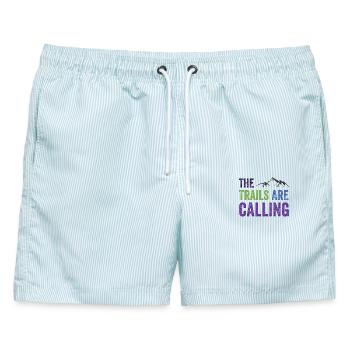 Die Spuren rufen - Männer Badeshorts - hellblau gestreift - Vorne - AI Model Male 178 light (178cm)