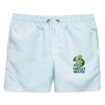 Verspielte Turtel-Schildkröte - Männer Badeshorts - hellblau gestreift - Vorne - AI Model Male 178 light (178cm)