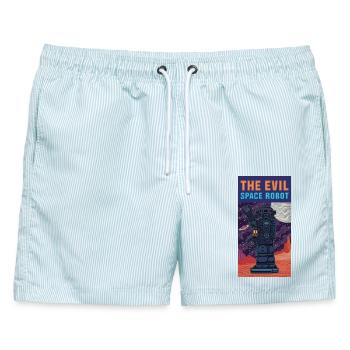 Der Mars-Weltraumroboter - Männer Badeshorts - hellblau gestreift - Vorne - AI Model Male 178 light (178cm)