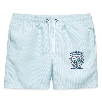 Multitasking Rettungsherz Design - Männer Badeshorts - hellblau gestreift - Vorne - AI Model Male 178 light (178cm)