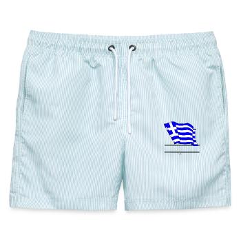 Griechische Flagge mit eigenem Text – persönliches Design - Männer Badeshorts - hellblau gestreift - Vorne - AI Model Male 178 light (178cm)