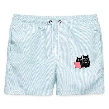 Cute Catcontent - Männer Badeshorts - hellblau gestreift - Vorne - AI Model Male 178 light (178cm)