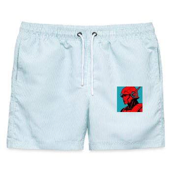 Retro-Future Hero - Männer Badeshorts - hellblau gestreift - Vorne - AI Model Male 178 light (178cm)