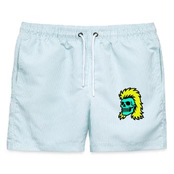 Vokuhila Skull - Männer Badeshorts - hellblau gestreift - Vorne - AI Model Male 178 light (178cm)