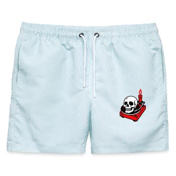 Black Metal - Männer Badeshorts - hellblau gestreift - Vorne - AI Model Male 178 light (178cm)