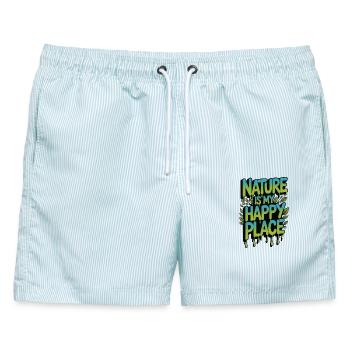 Die Natur ist mein glücklicher Ort - Männer Badeshorts - hellblau gestreift - Vorne - AI Model Male 178 light (178cm)