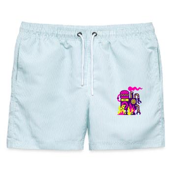 Burger Maschine - Männer Badeshorts - hellblau gestreift - Vorne - AI Model Male 178 light (178cm)