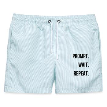 Prompt. Wait. Repeat. - Männer Badeshorts - hellblau gestreift - Vorne - AI Model Male 178 light (178cm)