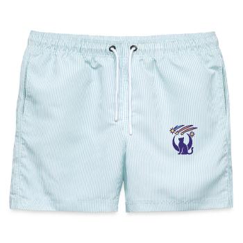 Katze und Sternschnuppen - Männer Badeshorts - hellblau gestreift - Vorne - AI Model Male 178 light (178cm)