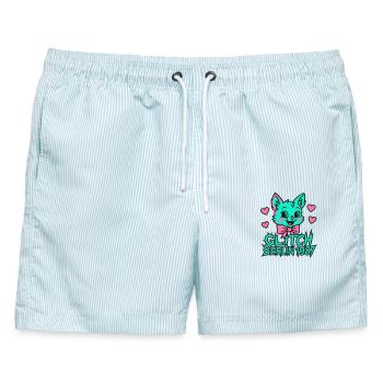 Glitch Berlin 1987 - Männer Badeshorts - hellblau gestreift - Vorne - AI Model Male 178 light (178cm)